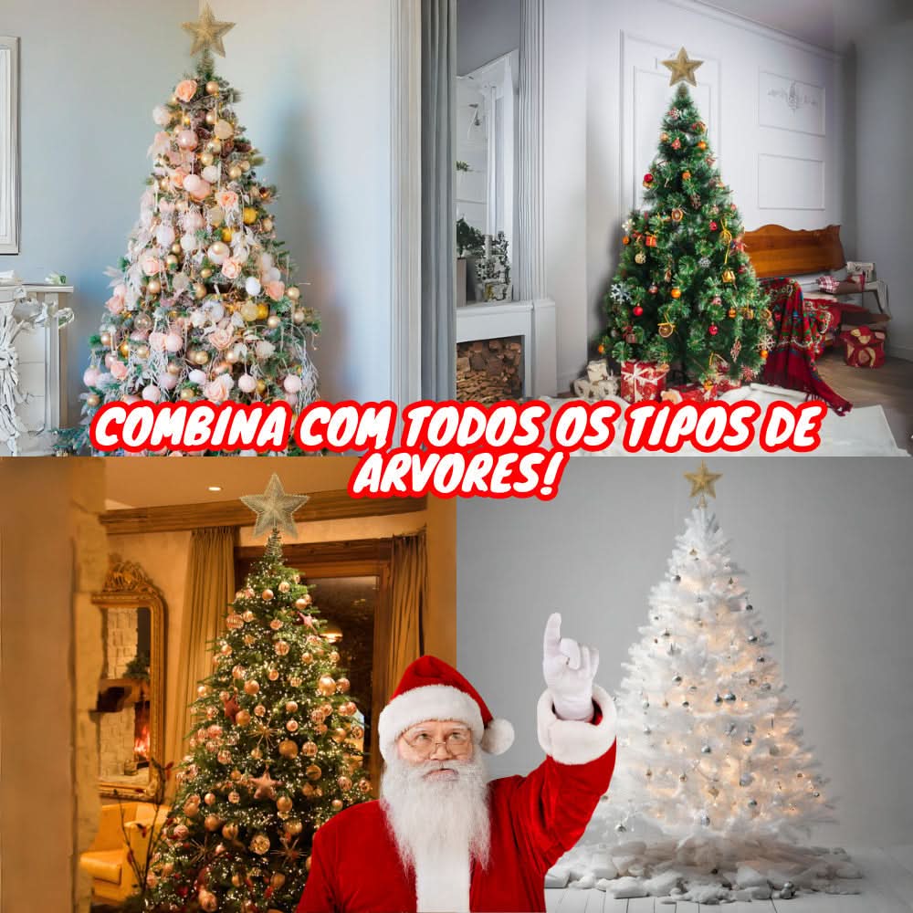 Estrela 24cm Brilhante Aramada Com Glitter Para Árvore De Natal Metalizado