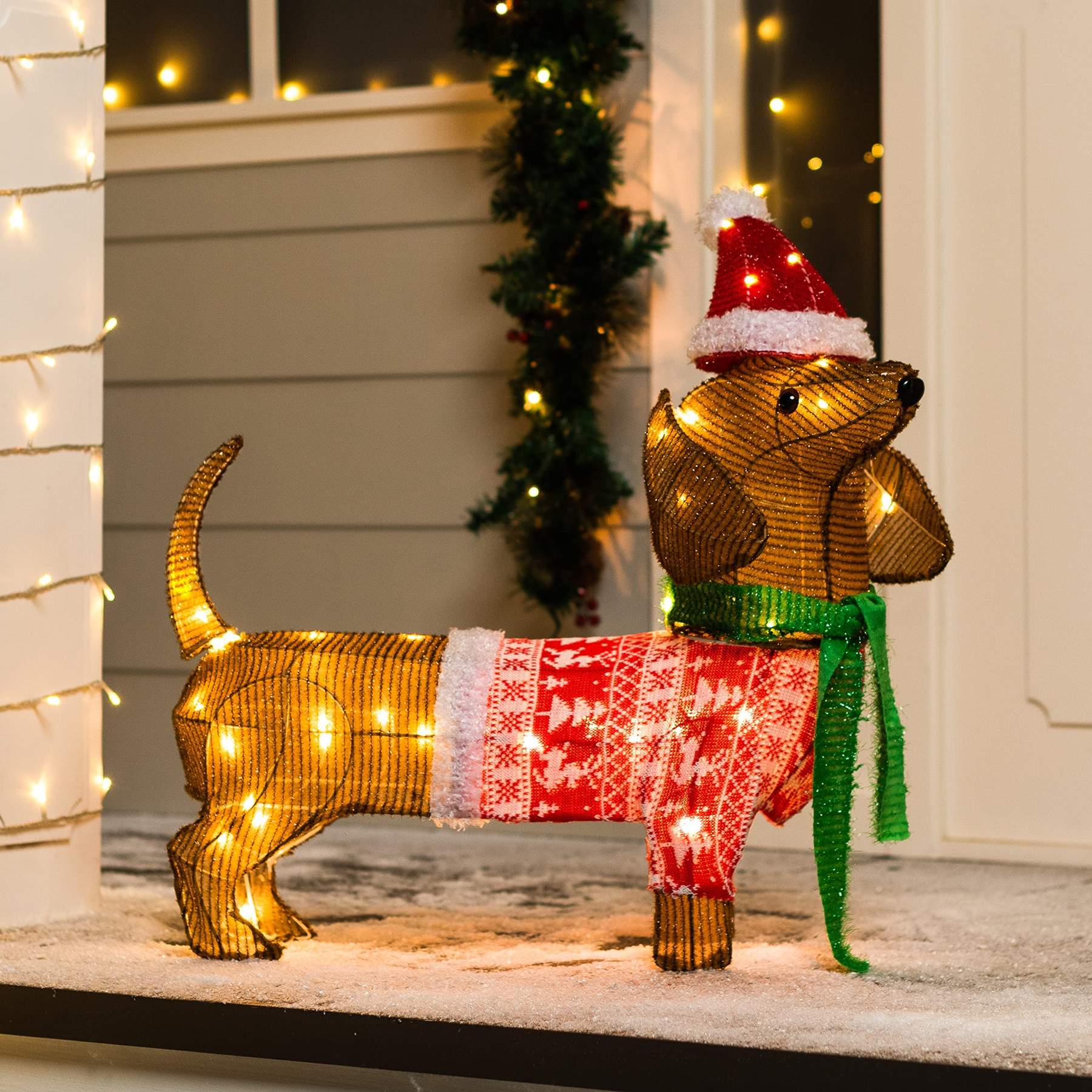 Luz de Jardim LED Cachorro Salsicha de Tinsel com 40 LEDs Branco Quente – 61 cm