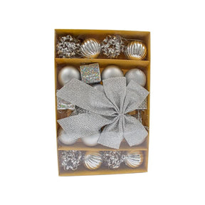 Kit 24 Enfeites Natalinos Bola Laço Decoração Árvore de Natal Vermelho Dourado Prata