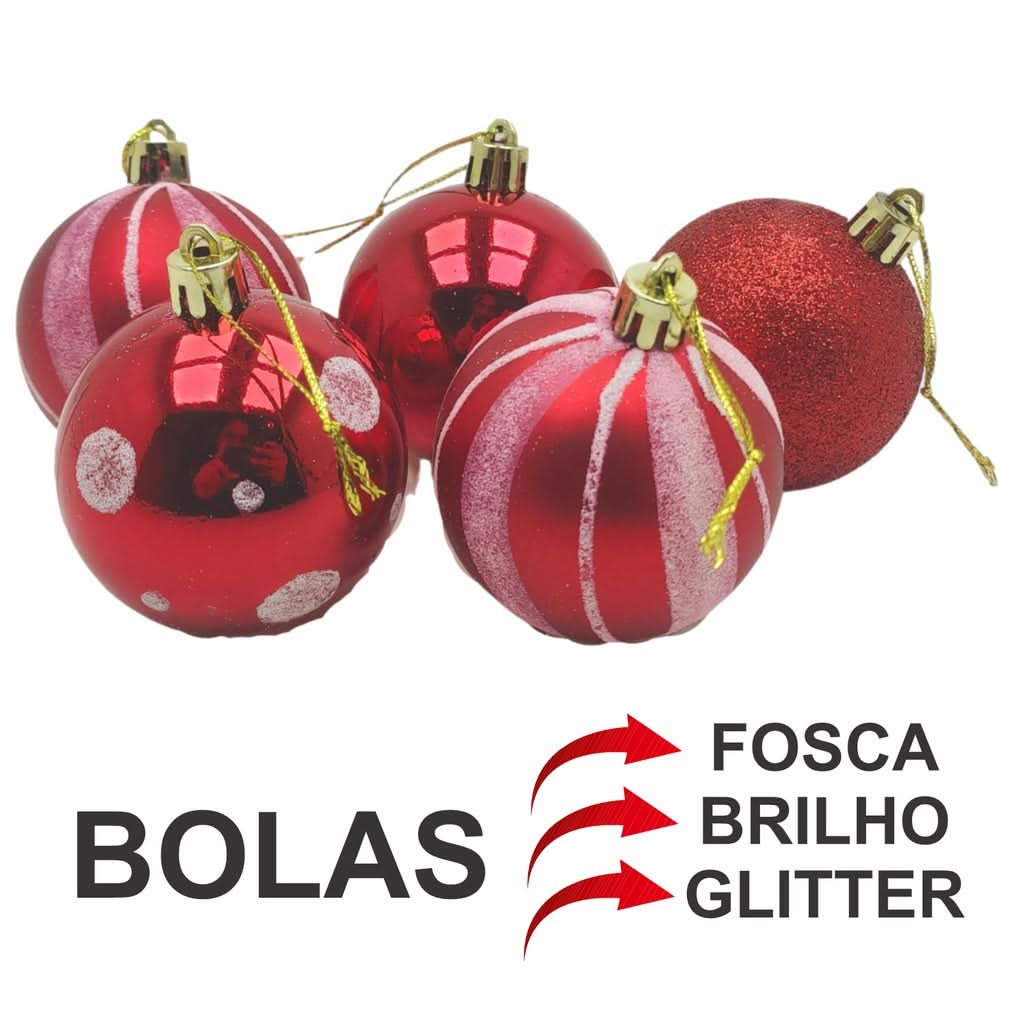 Kit 30 Bolas Enfeite de Natal Gliter Decoração Vermelho
