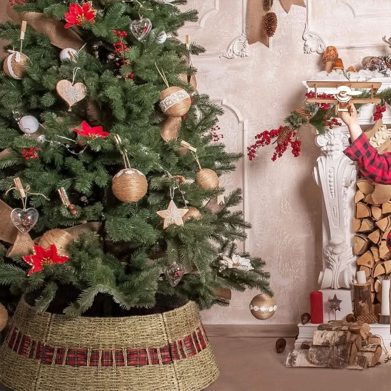 Saia Árvore de Natal Base Rústica com Xadrez 60x40x20cm